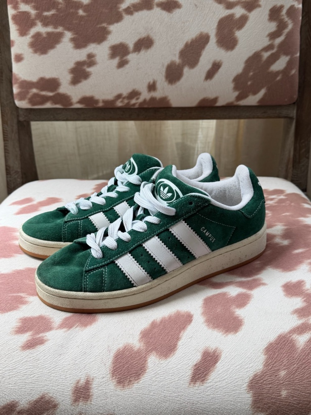 adidas Green Suede Campus Sneakers with White Stripes
